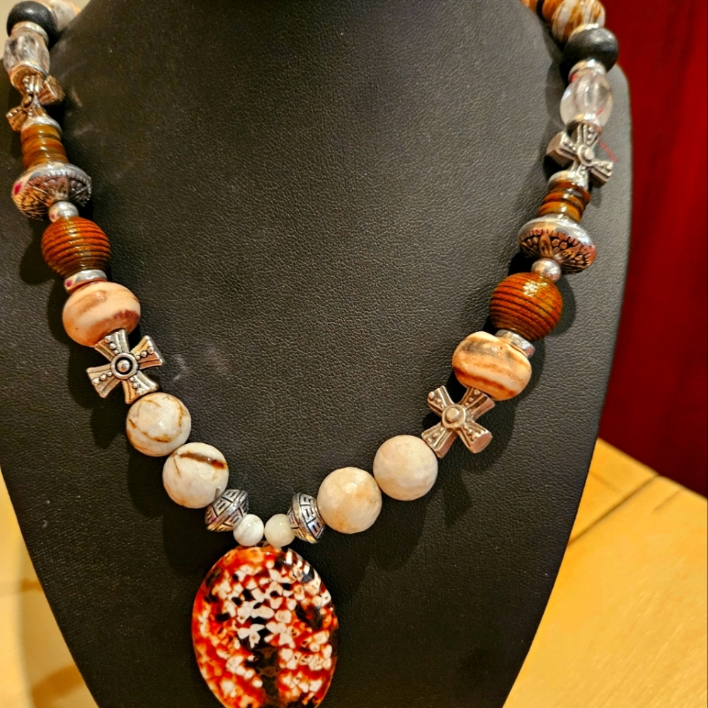 Gemstone boho pendant, longer necklace